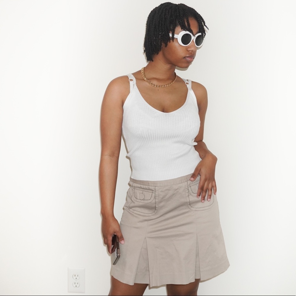 Ann Taylor pleated khaki skirt